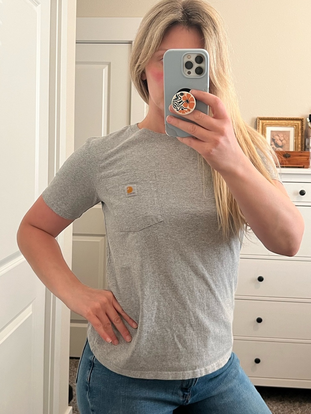 Carhartt Women's Light Gray Short-Sleeve Pocket Tee